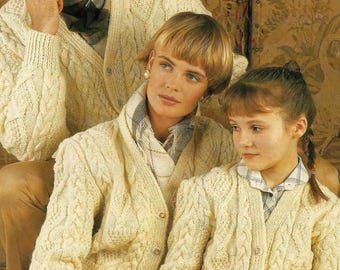 Family Jackets, 26" - 46" Chest, Aran, Vintage Knitting Pattern PDF, Instant Download!