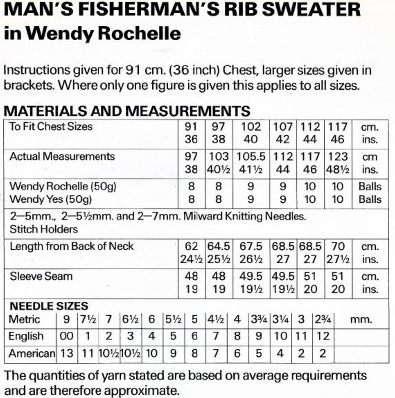 Vintage Men's Sweater Knitting Pattern: Aran, 36-46