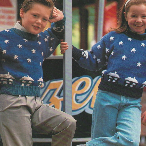 Child's 'Winter Scene' Sweaters, DK, 24-32" Chest, PDF Vintage Knitting Pattern, Instant Download!