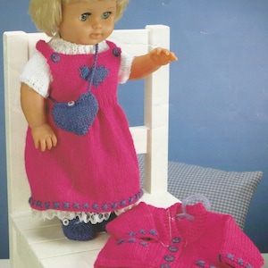 Doll's Dress, Cardigan, Sweater & Accessories, DK, 12-22" Height, PDF Vintage Knitting Pattern, Instant Download!