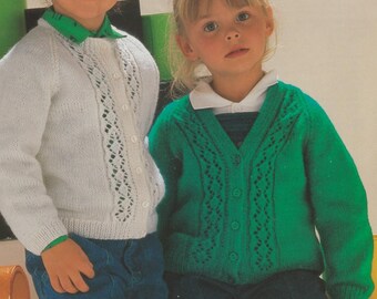Childs Cardigans, 24" - 32" Chest, DK, Vintage Knitting Pattern PDF, Instant Download!