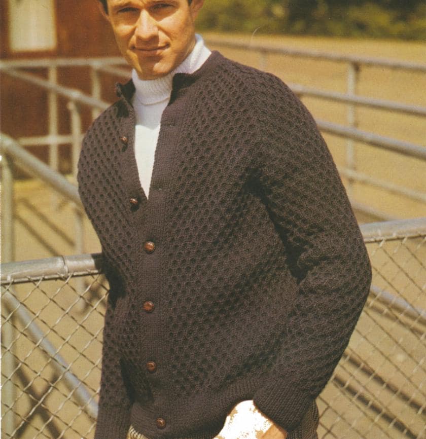 Vintage Men's Cardigan Knitting Pattern - DK Yarn, 36