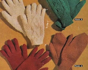 Woman's Gloves & Mittens, Adult, DK, Vintage Knitting Pattern PDF, Instant Download!