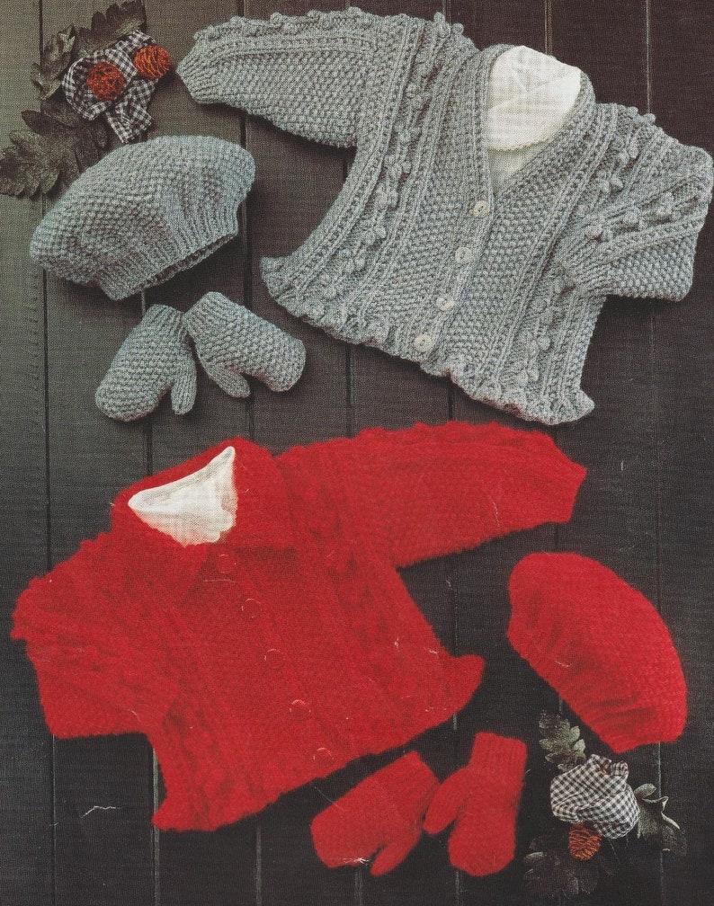 Child's Cardigans, Beret & Mittens, Aran, 1626 Chest, PDF Vintage