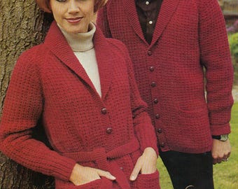 Vintage Chunky Knit Jackets Pattern: His & Hers, 40-50" Chest (PDF Pattern)