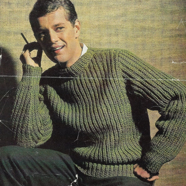 Men's Sweater, Bulky, 38-44" Chest, PDF Vintage Knitting Pattern, Instant Download!