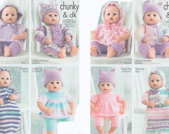 Vintage Doll Clothes Knitting Pattern: DK & Chunky Yarns, 18" Dolls (PDF Download)