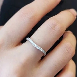 Lab Grown Diamond Band, Half Eternity Ring, CVD Diamond Engagement Band, Party Wear Band, 14K White Gold, Curve Band, Proposal Band For Her imagem 4