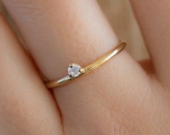 Midi Ring Dainty Diamond Ring Minimalist Engagement Ring 10K Gold Ring Single Diamond Ring Personalized Gifts
