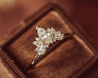 Certified Lab Grown Diamond Ring, 14K Rose Gold, Unique Art Deco CVD Diamond Ring, Ornate Leaf Design Diamond Ring, Dainty Ring, ZalaJewels