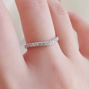 Lab Grown Diamond Band, Half Eternity Ring, CVD Diamond Engagement Band, Party Wear Band, 14K White Gold, Curve Band, Proposal Band For Her imagem 2