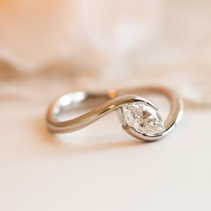 Marquise Engagement Ring East West Marquise Ring Bypass Ring Marquise Swirl Ring 10K White Gold Ring Lab Grown Diamond Ring Engagement Gifts