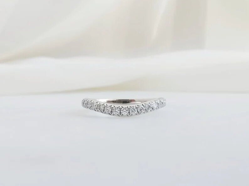 Lab Grown Diamond Band, Half Eternity Ring, CVD Diamond Engagement Band, Party Wear Band, 14K White Gold, Curve Band, Proposal Band For Her imagem 3