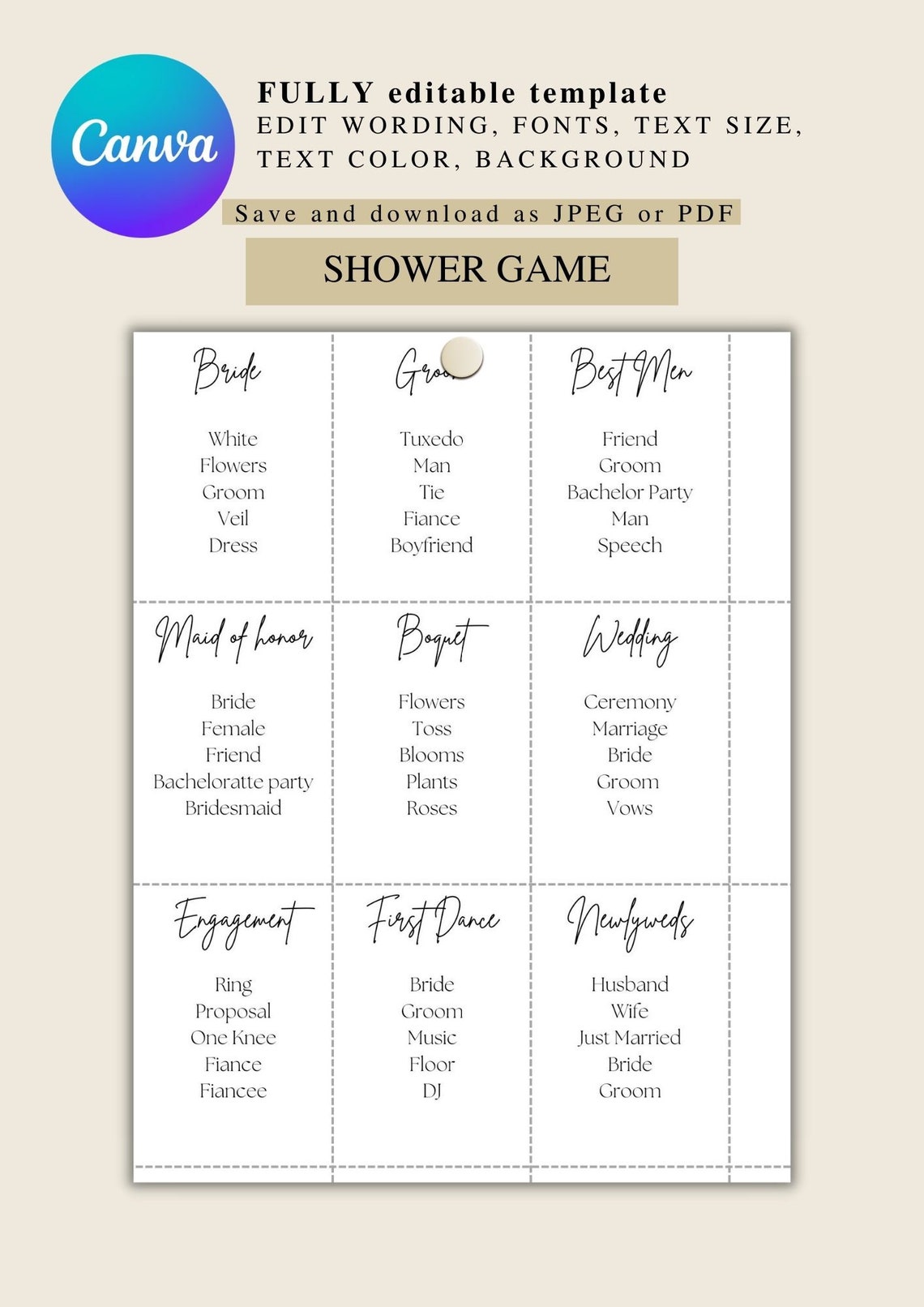 Bridal Shower Taboo Game Wedding Taboo Printable Taboo Cards - Etsy
