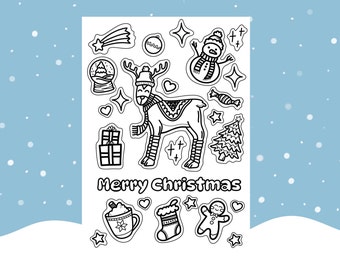 Reindeer Christmas coloring page, instant download, printable