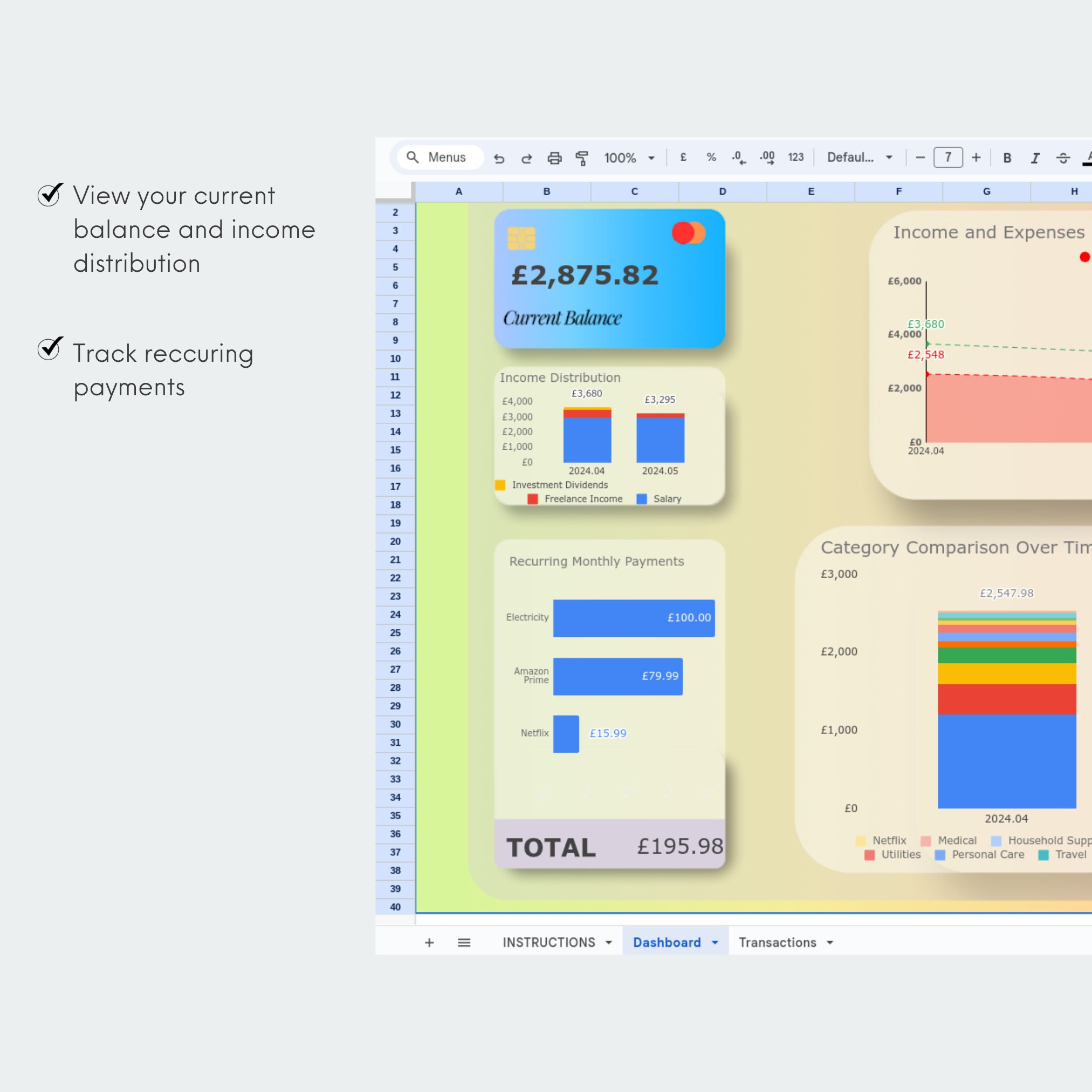 Dynamic Google Sheet Finance Tracker, Easy Budgeting Dashboard, Income ...
