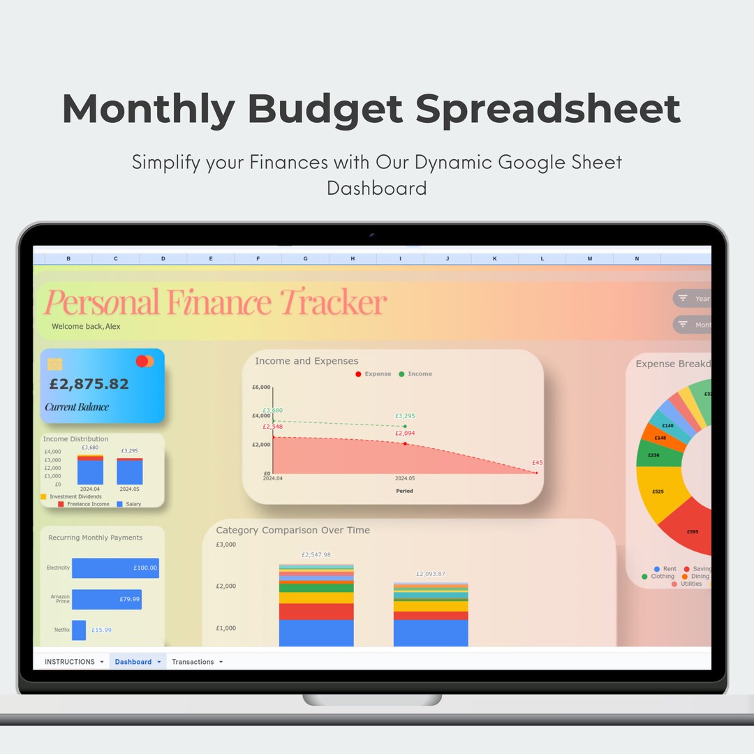 Dynamic Google Sheet Finance Tracker, Easy Budgeting Dashboard, Income ...