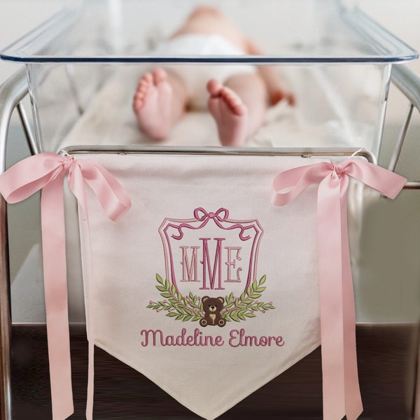 Bannière personnalisée pour bébé, bannière de ruban pour bébé, bannière de bienvenue avec noeuds, plaque de porte d'hôpital, cadeaux de baby shower, cadeaux de nouveau-né