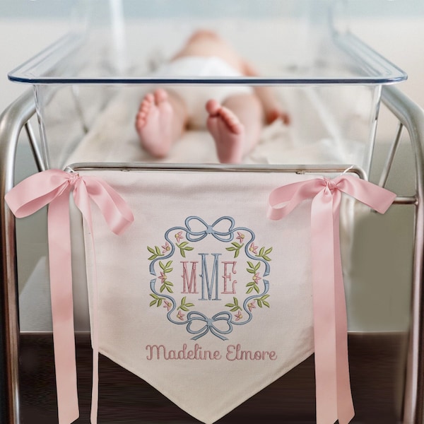 Bannière personnalisée pour bébé, bannière de bienvenue en ruban avec nœuds, bannière pour bébé avec nœuds, plaque de porte d'hôpital, cadeaux de baby shower, cadeaux de nouveau-né
