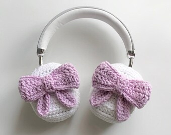 Crochet Airpods Max Headphone Covers, Cute Purple Ribbon AirPods Max Case, AirPod Max Cover, Handmade Headphone Case