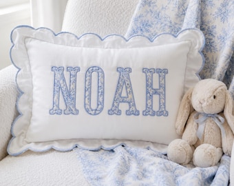 Personalized Baby Name Pillow Cover, Custom Embroidered Nursery Pillowcase, Scallop Edge Lumbar Pillow Cover, Baby Shower Gift, Crib Decor