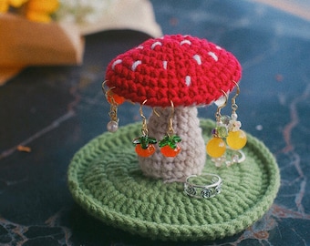 Crochet Mushroom Earring Stand Holder, Handmade Crochet Mushroom, Earring Organizer, Jewelry Organization