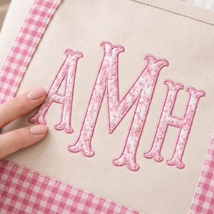 Personlig gingham-tygväska, monogramcanvasväska, vardagsväska, brudtärnepresent, lärarväska, mammaväska, personlig present till henne bild 3