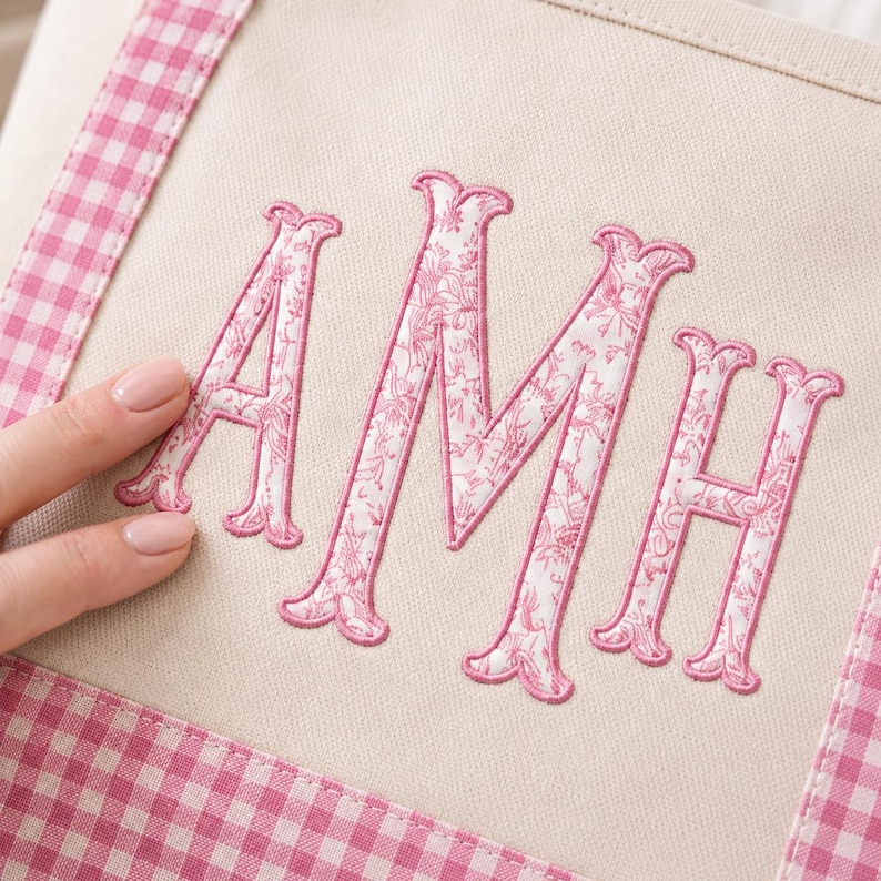 Personlig gingham-tygväska, monogramcanvasväska, vardagsväska, brudtärnepresent, lärarväska, mammaväska, personlig present till henne bild 3