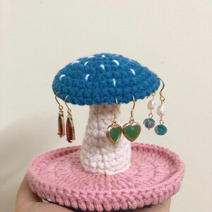 Crochet Mushroom Earring Stand Holder Handmade Crochet Mushroom