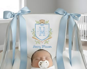 Bannière personnalisée pour bébé avec ours en peluche et balle de baseball, bannière de bienvenue avec écusson floral, bannière de noeuds pour bébé, plaque de porte d'hôpital, cadeaux de baby shower