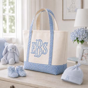 Personlig gingham-tygväska, monogramcanvasväska, vardagsväska, brudtärnepresent, lärarväska, mammaväska, personlig present till henne bild 7