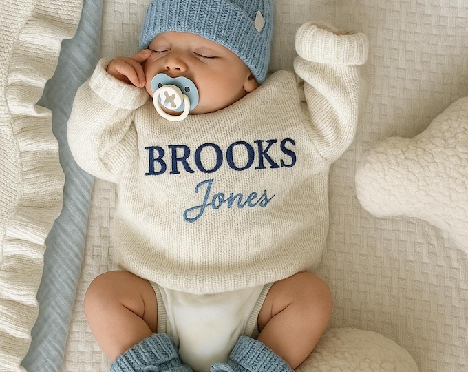 Personalized Baby Sweater, Embroidered Cotton Keepsake, Baby Shower Gift, Nursery Gifts,Baby Boy Gift,Baby Girl, Embroidered Newborn Sweater