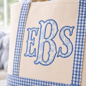 Personlig gingham-tygväska, monogramcanvasväska, vardagsväska, brudtärnepresent, lärarväska, mammaväska, personlig present till henne bild 8