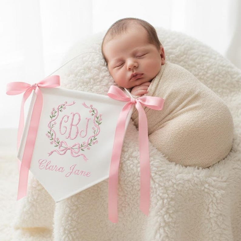 Pink Cbj Personalized Embroidered Hospital Bassinet Sign - Monogram Baby Name ...