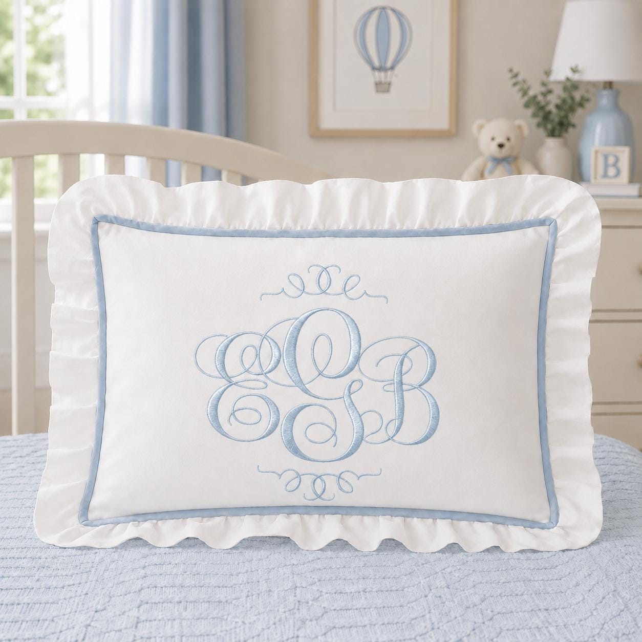 Personalized Monogram Pillow, Personalized Initials Pillowcase, Blue Embroidered Nursery Pillow, Baby Shower Gift, Pillow Cover