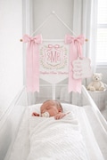 Personalized Baby Name Banner with Floral, Custom Nursery Crib Banner, Embroidered Baby Name Sign,Newborn Photo Prop Decor,Baby Shower Gift product logo