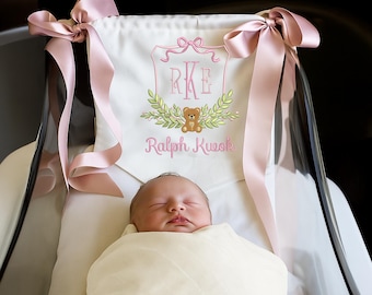 Personalized Baby Banner, Ribbon Baby Banner, Welcome Banner with bows, Hospital Door Sign, Baby Shower Gifts, Newborn Gifts