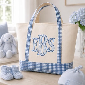 Personlig gingham-tygväska, monogramcanvasväska, vardagsväska, brudtärnepresent, lärarväska, mammaväska, personlig present till henne bild 1