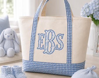 Personalized Gingham Tote Bag, Monogram Canvas Bag, Everyday Carryall, Bridesmaid Gift, Teacher Bag, Mom Bag, Personalized Gift for Her