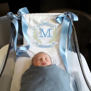 Custom Baby Banner, Welcome Banner, Bows Baby Banner with Monogram, Hospital Door Sign, Baby Shower Gifts, Newborn Gifts