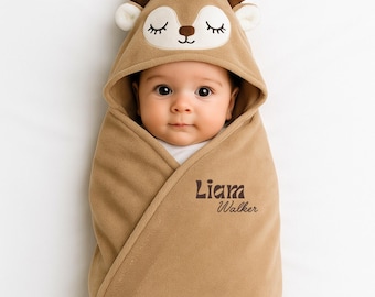 Personalized Organic Cotton Baby Hooded Towel, Embroidered Name Keepsake