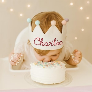 Birthday Crown with Name, Embroidered Linen Crown, Baby First Birthday Party Crown, Gift for Birthday, Keepsake for First Birthday