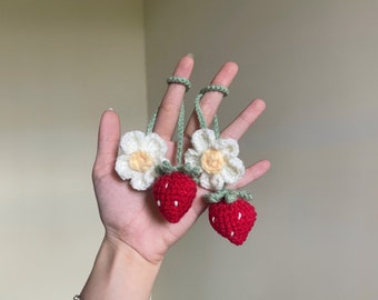 Set of 2 Crochet Strawberry Headphone Accessories, Crochet Strawberry Bookmark, Crochet Strawberry Cable Tie, Crochet gifts