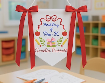Personalized Embroidered Back to School Pennant, First Day of School Banner