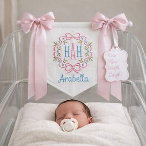 Faixa personalizada com o nome do bebê e estampa floral, faixa personalizada para berço, placa bordada com o nome do bebê, decoração para fotos de recém-nascidos, presente para chá de bebê