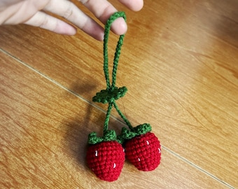 Crochet Strawberry Headphone Accessory, Cute Headphone Accessory, Crochet Strawberry Bookmark, Crochet Strawberry Cable Tie, Crochet gifts
