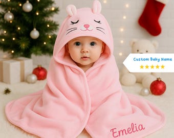 Personalized Organic Cotton Baby Hooded Towel, Animal Design