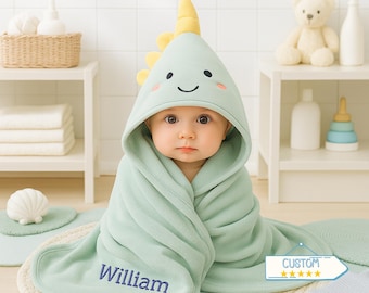 Toalla con capucha para bebé, personalizada, de algodón orgánico, con diseño de animales.