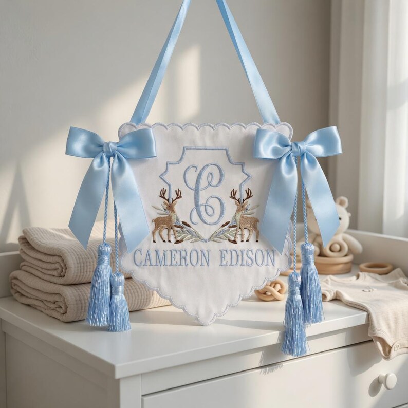 Deer Crest Monogram Baby Sign, Deer Baby Banner, Personalized ...