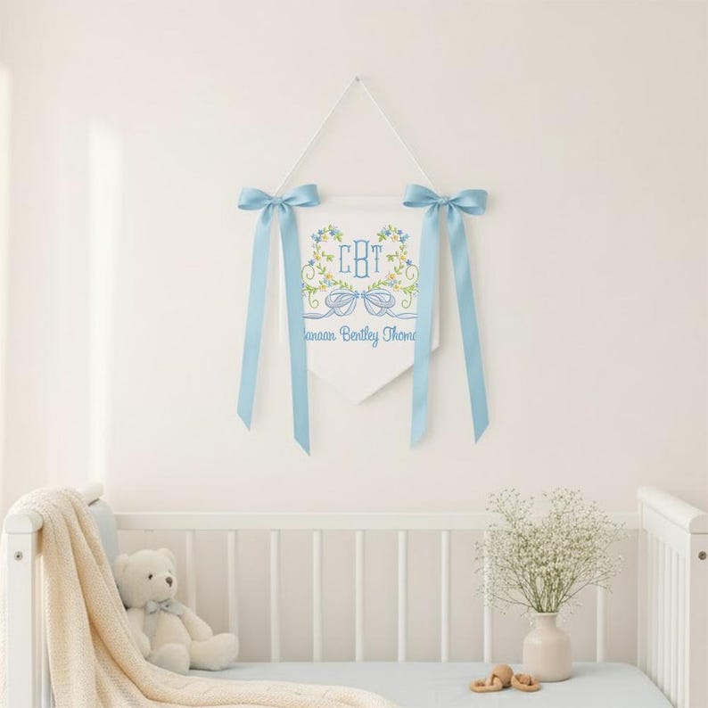 Custom Baby Banner With Heart Floral, Welcome Banner With Floral Crest ...